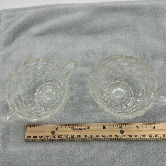 Anchor Hocking Vintage Bubble Pattern Clear Glass-Sugar Bowl & Creamer - Picture 3 of 10